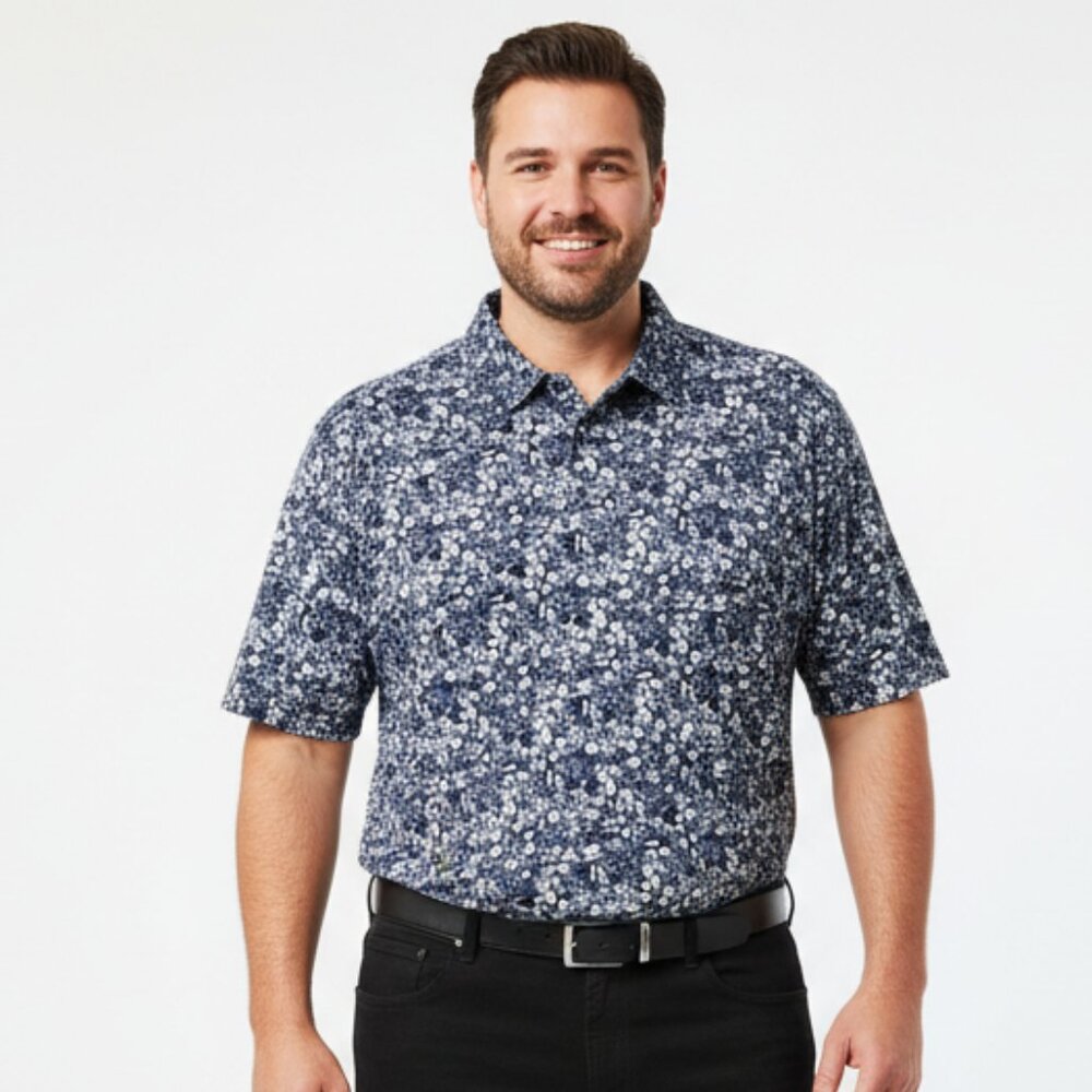 Perry Ellis Blue & White Floral Print Short Sleeve Button Up Shirt 3X